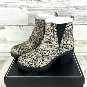 MIA Laren Womens 8.5 Leopard Print Faux Leather Ankle Boots Block Heel NEW